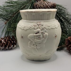Young's Snowman Ceramic Vase Vintage 2001